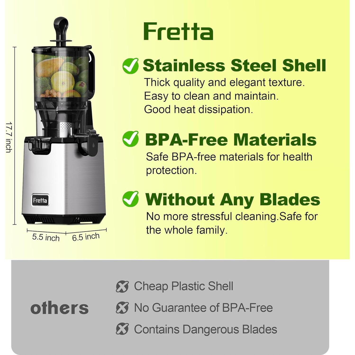 Exprimidor Fretta Boost 250W Acero Inoxidable 1.54kg