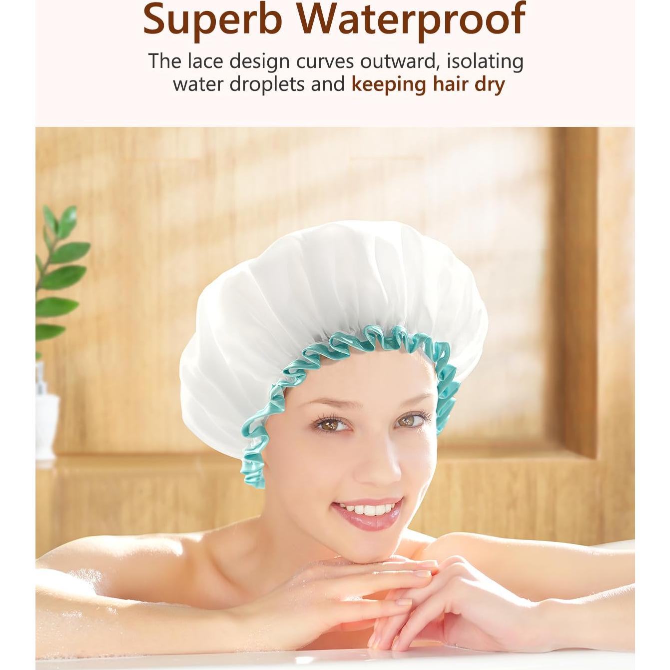 Gorro de Ducha Mikimini Blanco XL para Cabello Largo - Impermeable