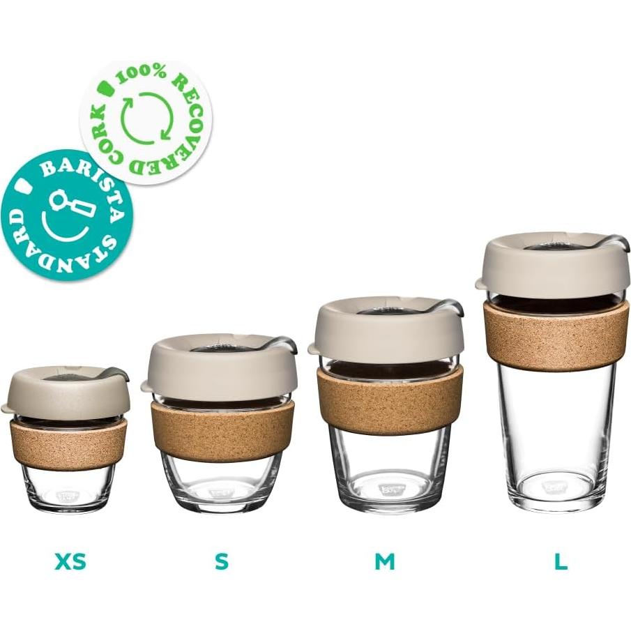 Vaso de Vidrio Reutilizable KeepCup Brew Cork 227ml Negro