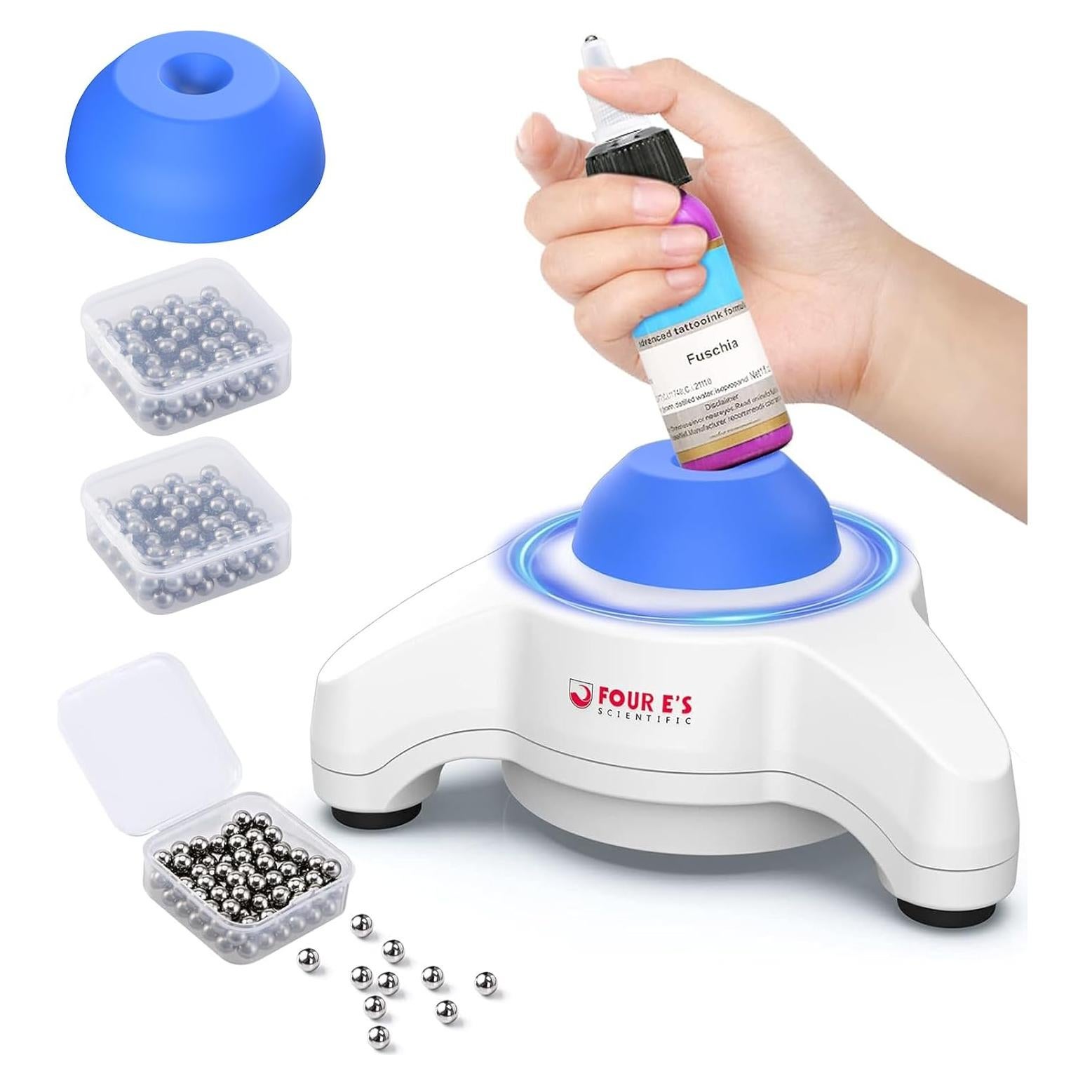 Mezclador Vortex Mini Four E's Scientific 5600 RPM Azul con Tapa Extra y 300 Bolas