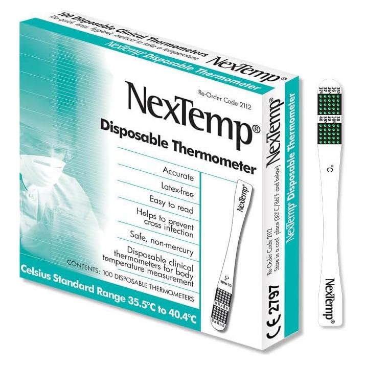 Termómetros desechables NexTemp - Paquete de 100 - Precisión alta