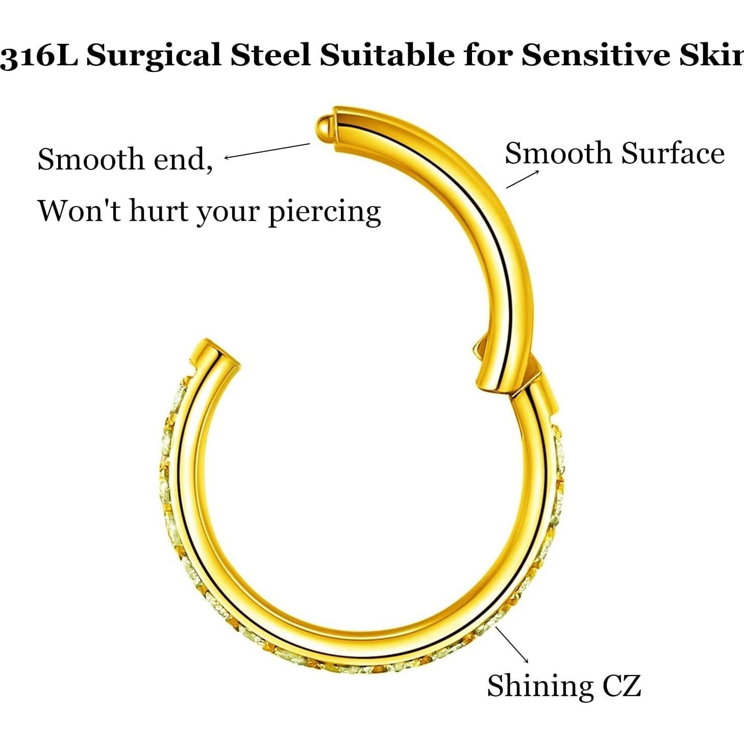 Anillo de nariz segmentado con bisagra L7L7WM 316L Oro 16G 6mm