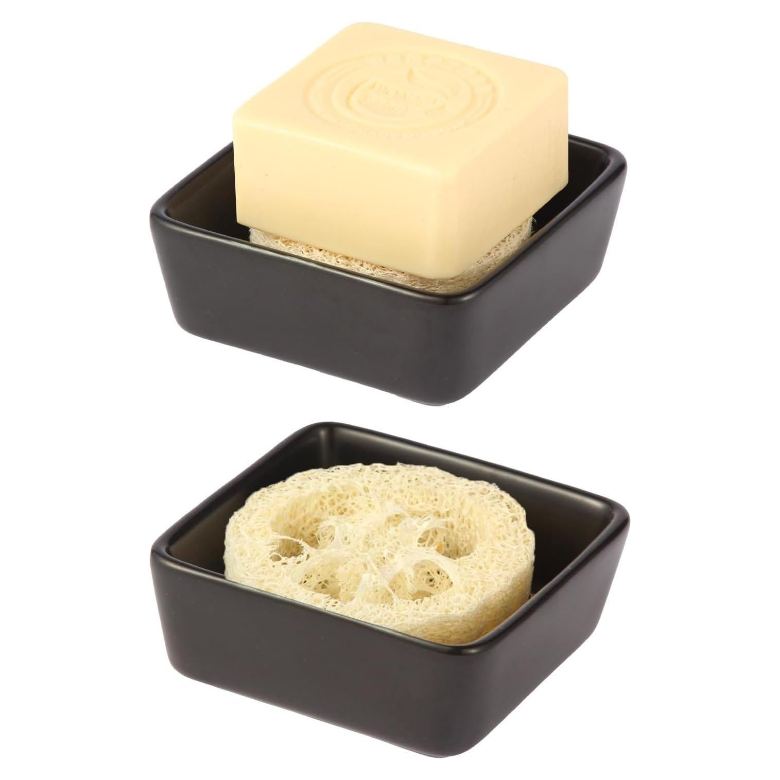 Soporte de Jabón Cuadrado Cerámica Fougin con Lufa Natural