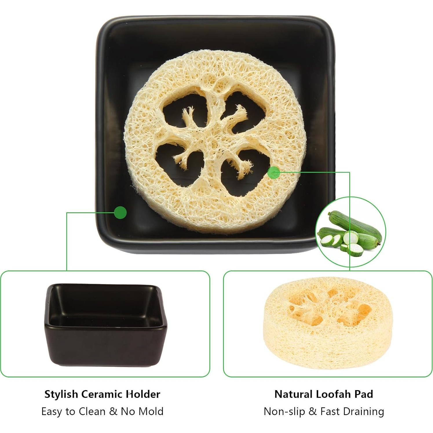 Soporte de Jabón Cuadrado Cerámica Fougin con Lufa Natural