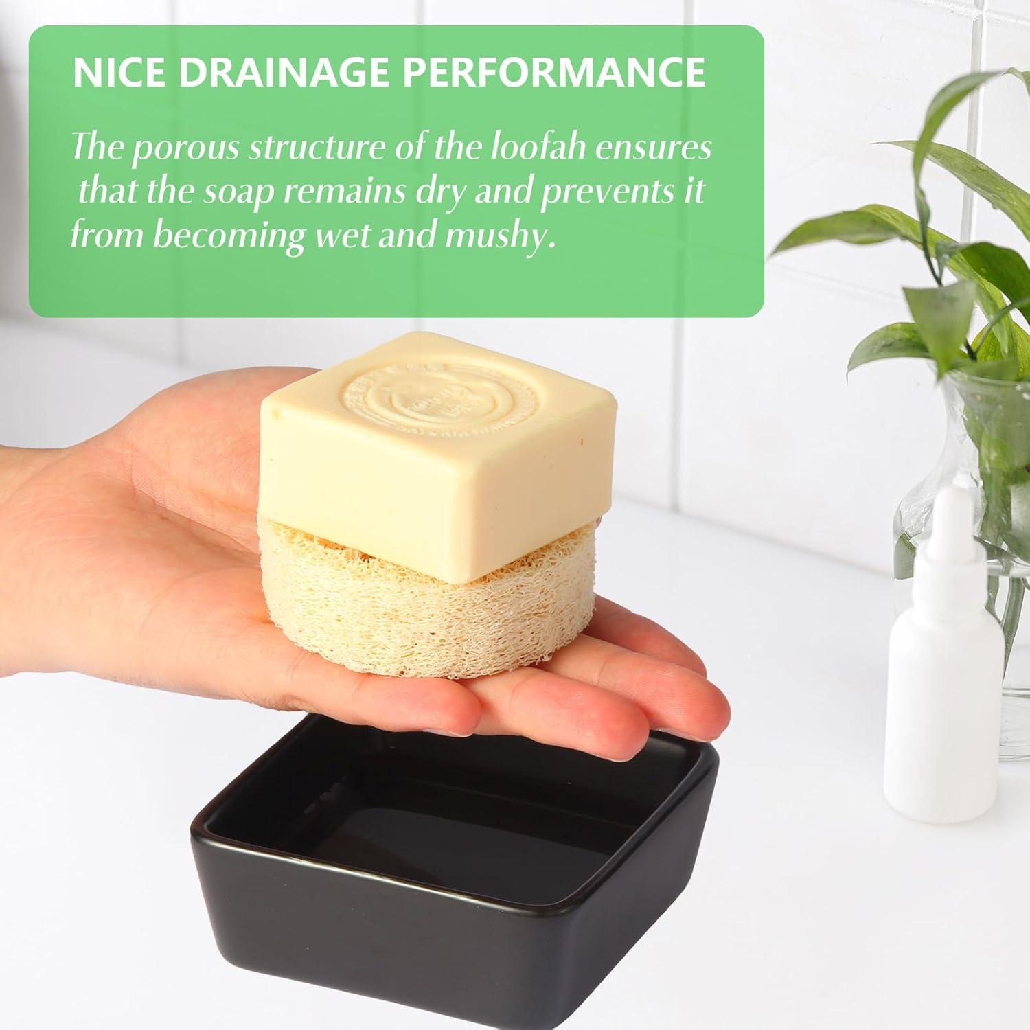 Soporte de Jabón Cuadrado Cerámica Fougin con Lufa Natural