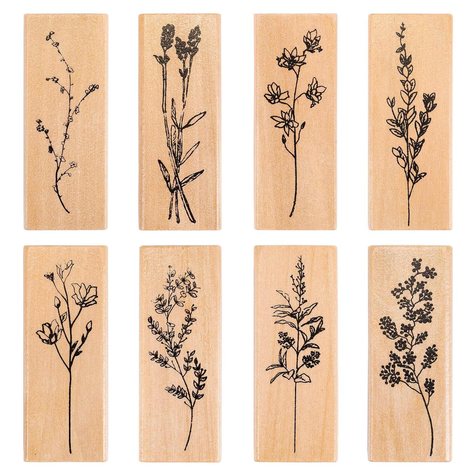 Set de 8 Sellos de Goma Rancco para Manualidades - Flores y Plantas