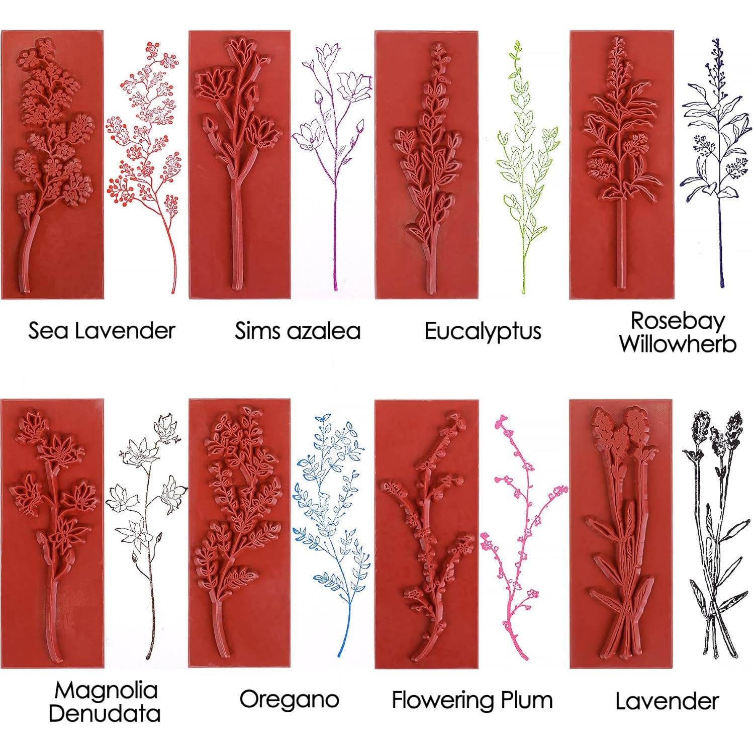 Set de 8 Sellos de Goma Rancco para Manualidades - Flores y Plantas