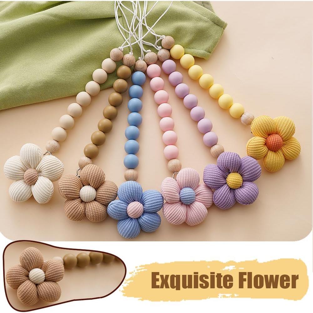 Clip de Chupete de Silicona Beige con Flor Margarita - 2 Pcs