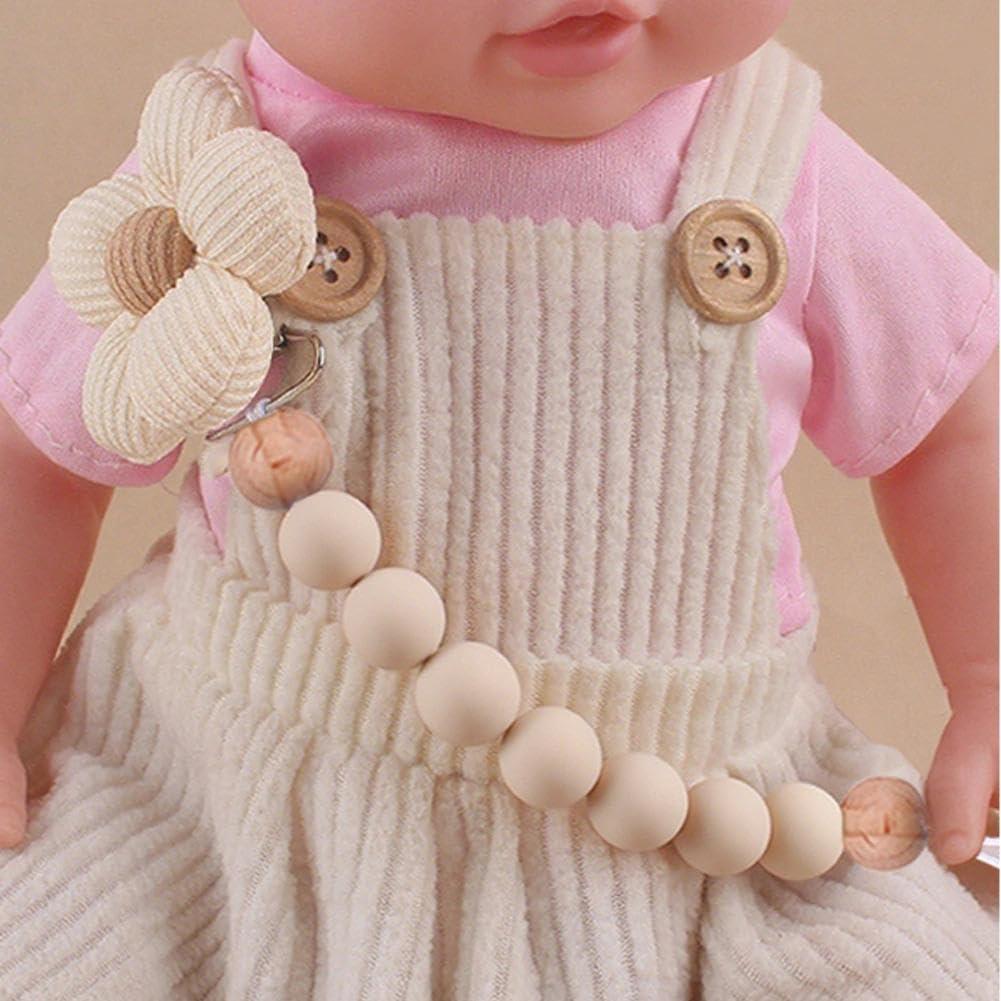 Clip de Chupete de Silicona Beige con Flor Margarita - 2 Pcs