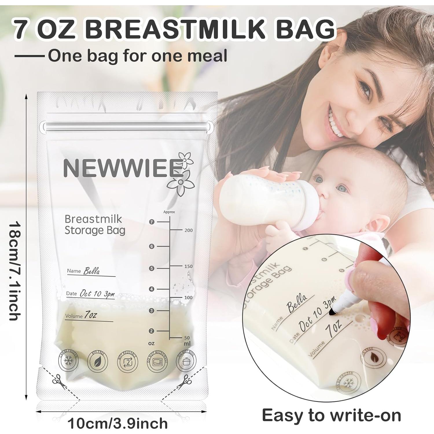 600 Bolsas de Almacenamiento de Leche Materna 7oz Newwiee