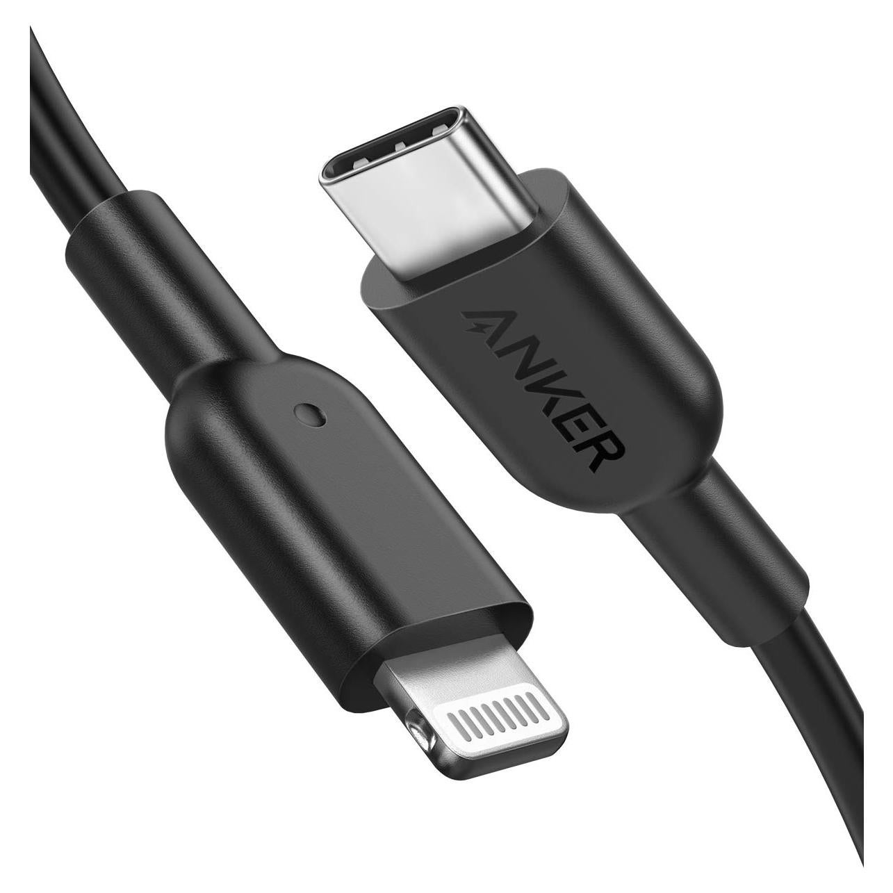 Cable USB C a Lightning Anker 0.91m Negro MFi Carga Rápida