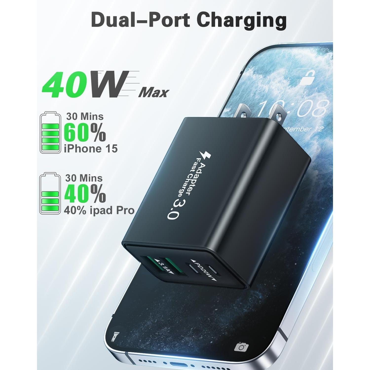 Cargador USB C KOUEMGI 40W 4 Puertos Rápido Negro