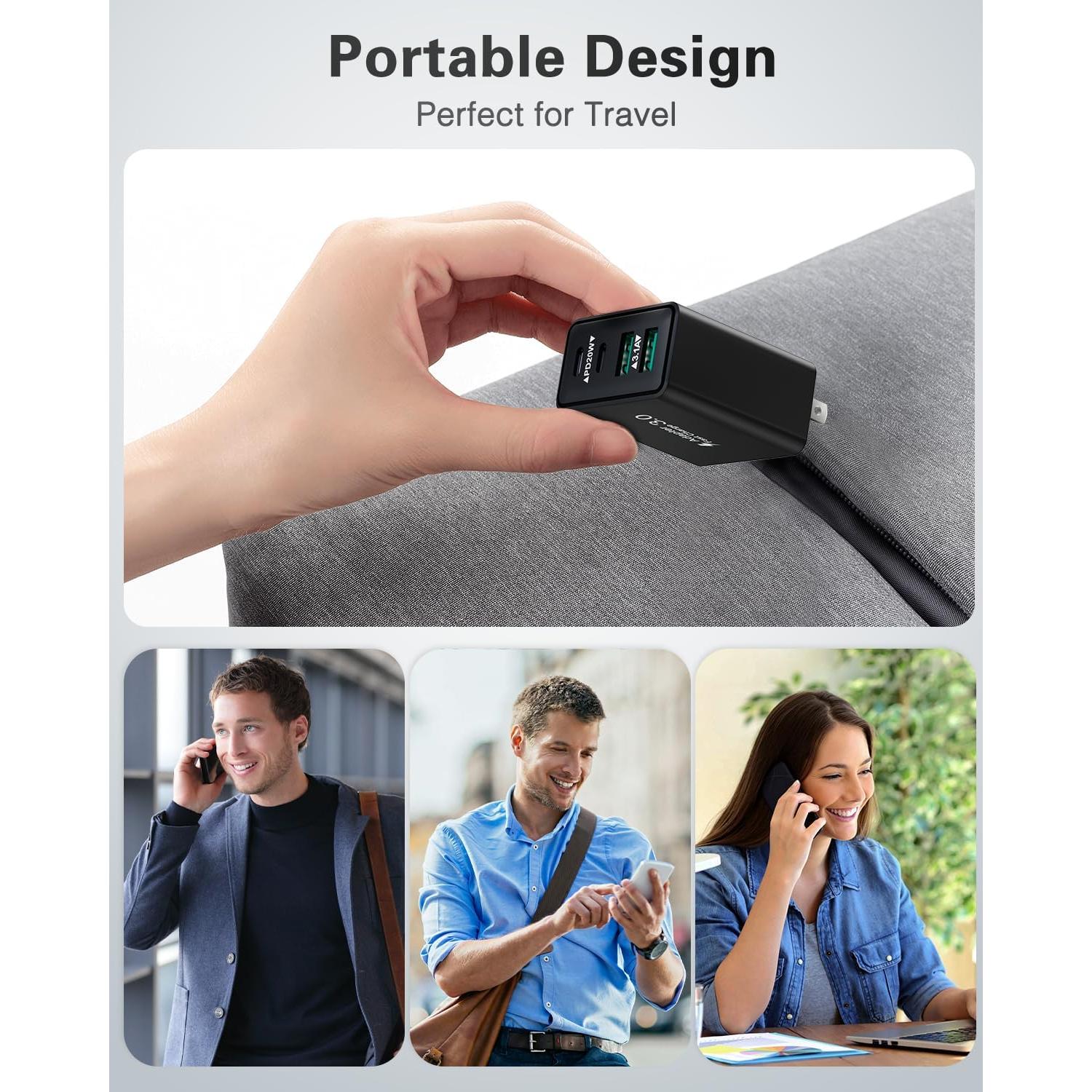 Cargador USB C KOUEMGI 40W 4 Puertos Rápido Negro