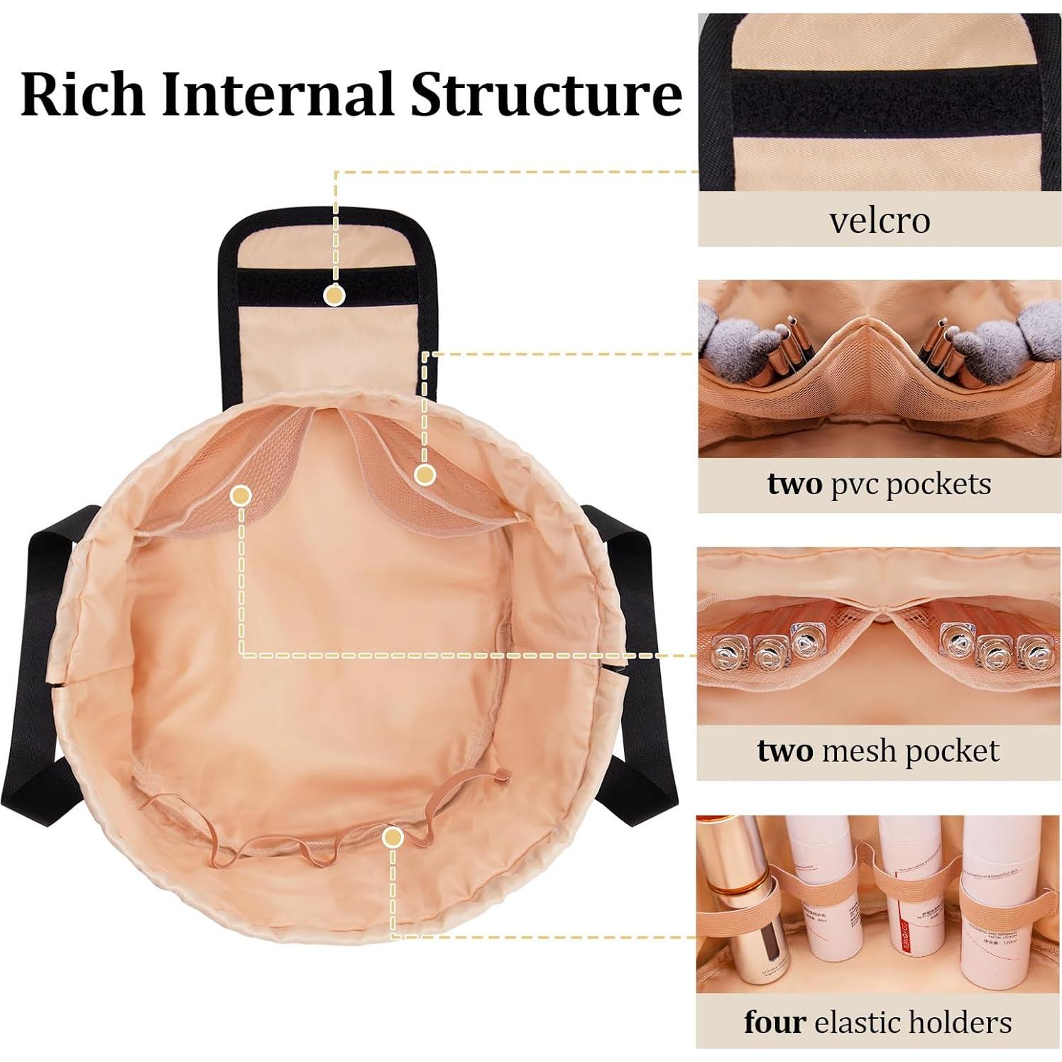 Bolsa de Maquillaje Grande Negra con Cierre de Cuerda 30x30cm