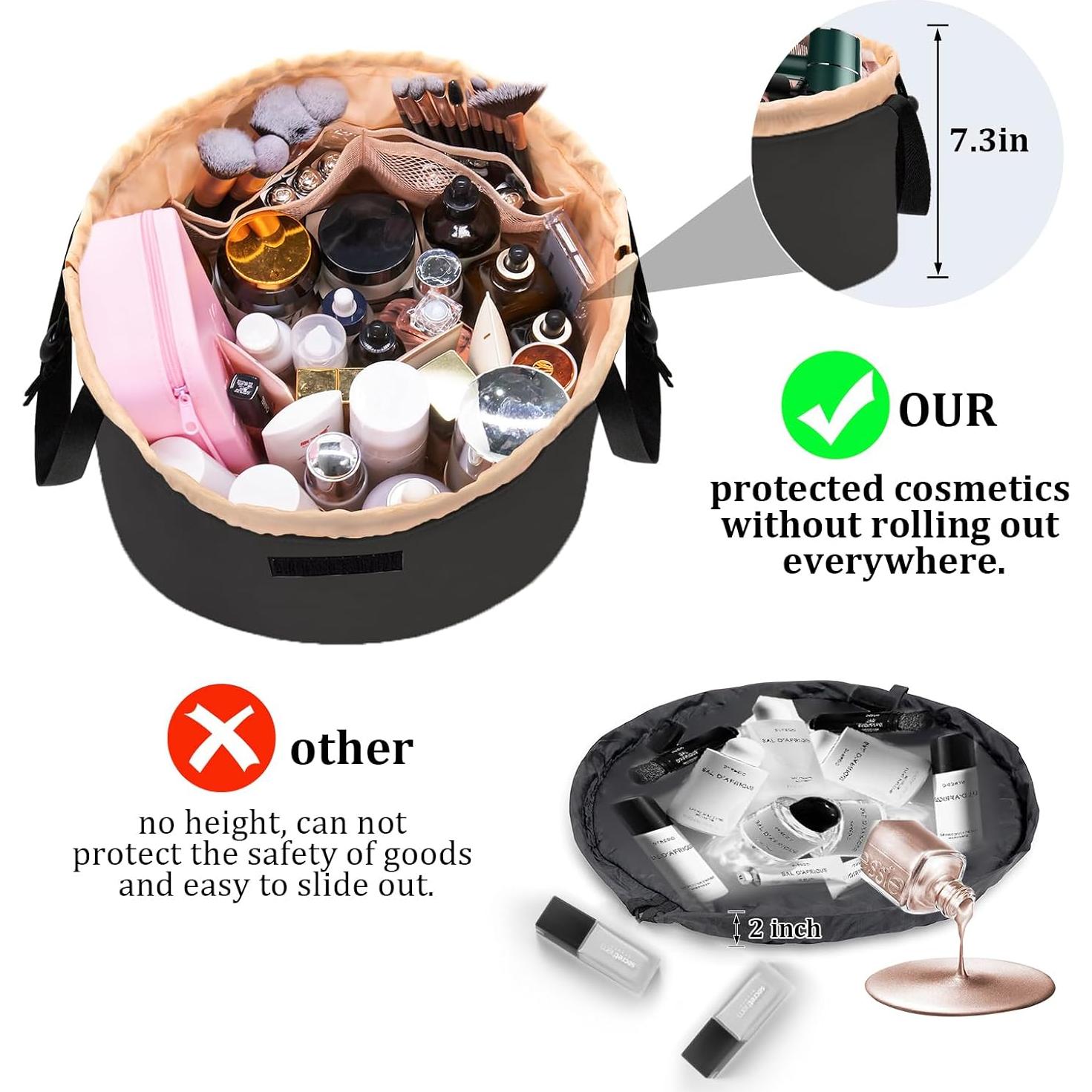 Bolsa de Maquillaje Grande Negra con Cierre de Cuerda 30x30cm