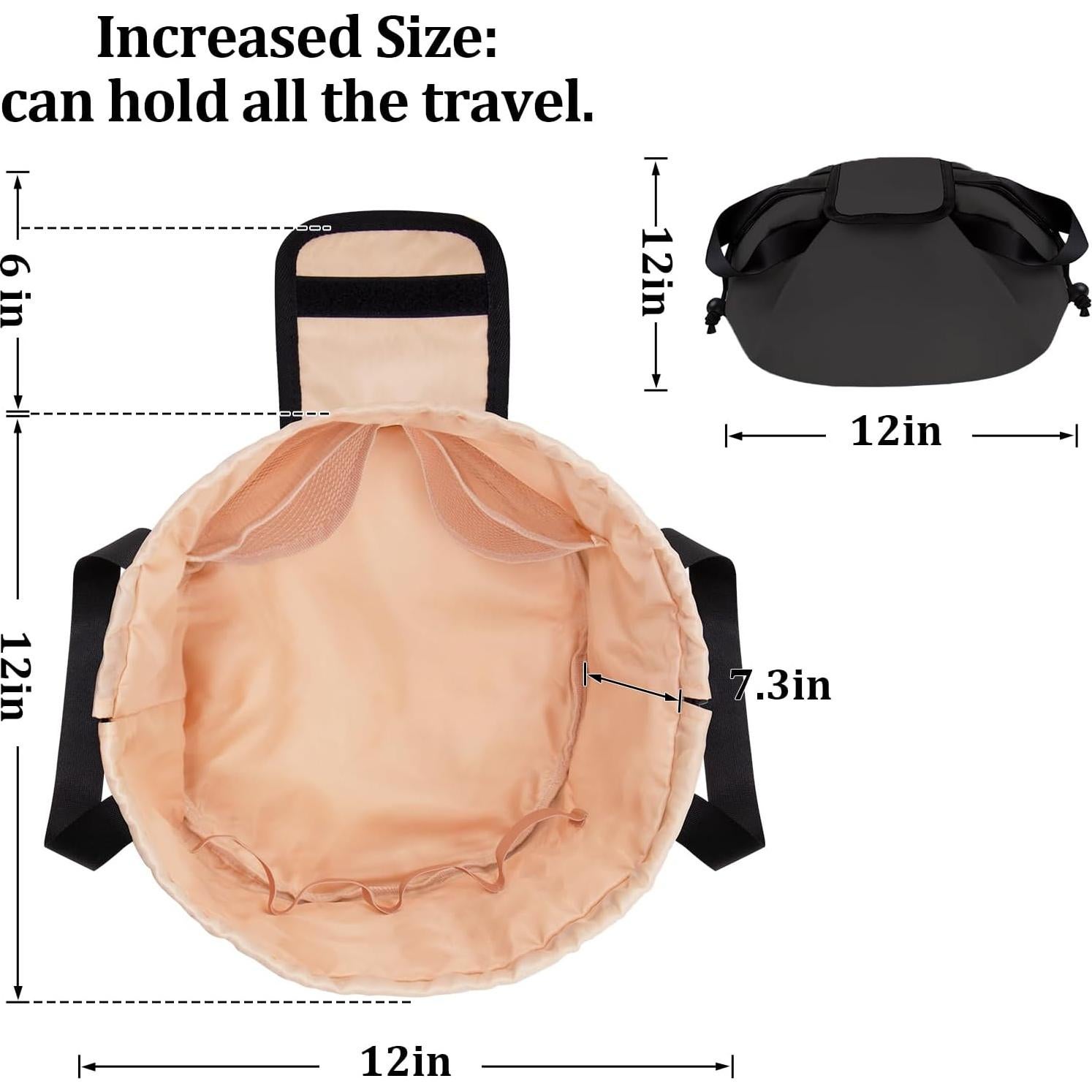 Bolsa de Maquillaje Grande Negra con Cierre de Cuerda 30x30cm
