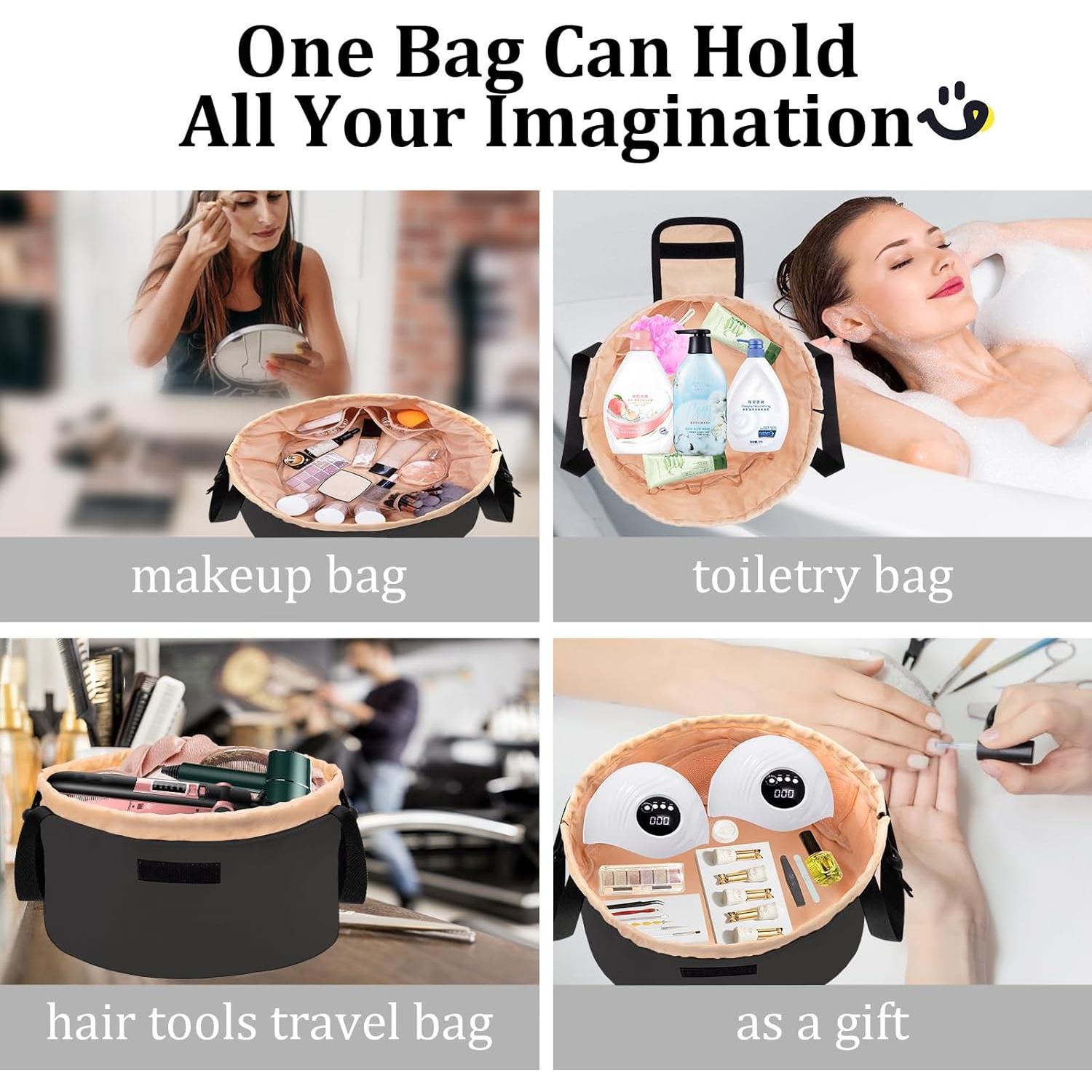 Bolsa de Maquillaje Grande Negra con Cierre de Cuerda 30x30cm