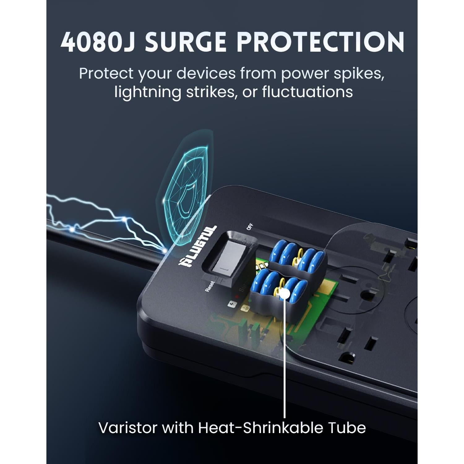 Protector de Sobretensión Power Strip PLUGTUL 1.52m 4080J