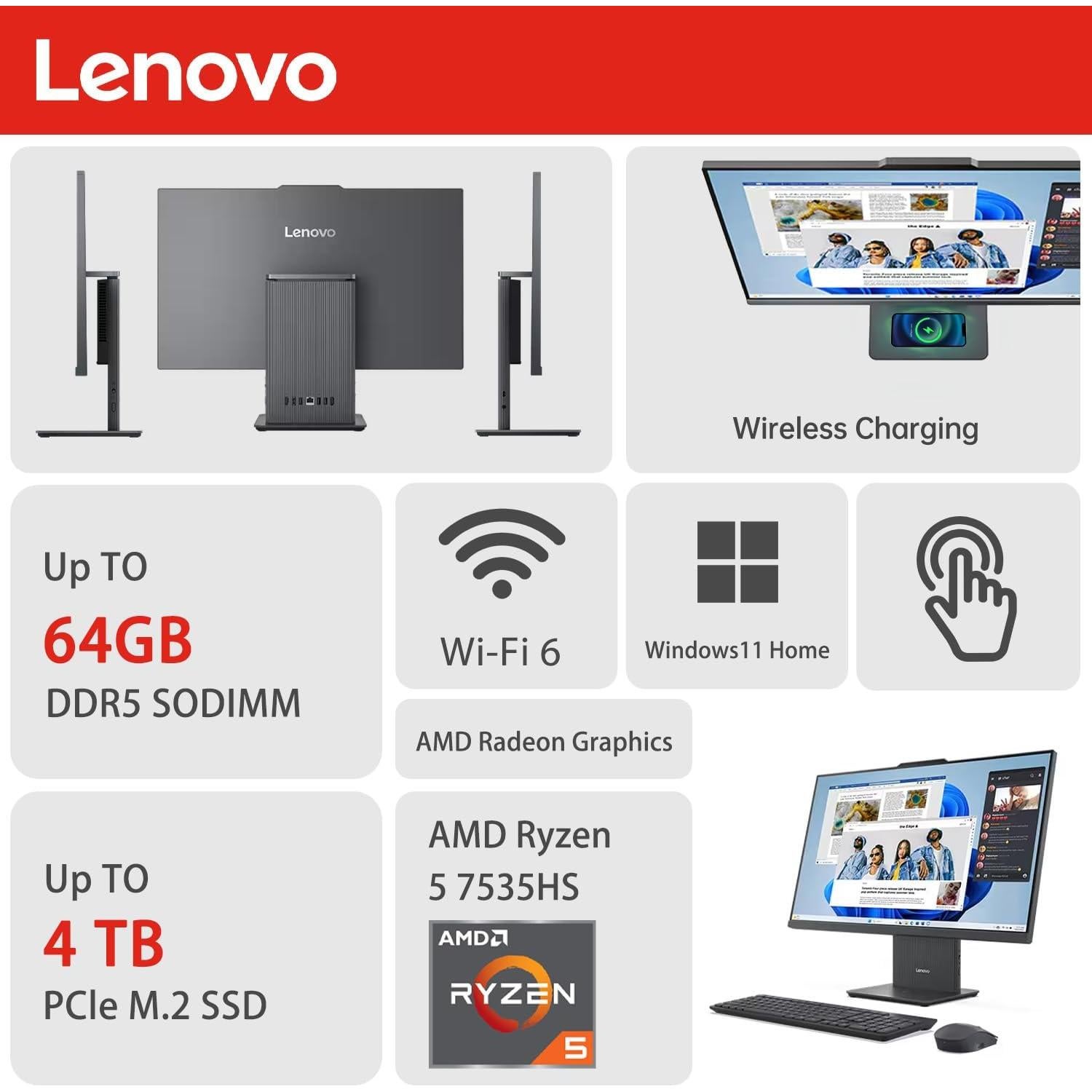 Lenovo IdeaCentre 27" All-in-One AMD Ryzen 5 16GB RAM 1TB SSD