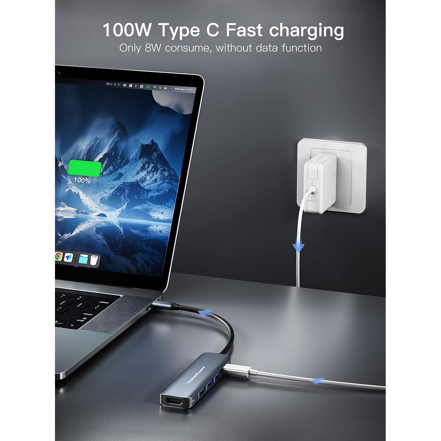 Hub USB C 5 en 1 DockteckExpand con HDMI 4K y 100W PD