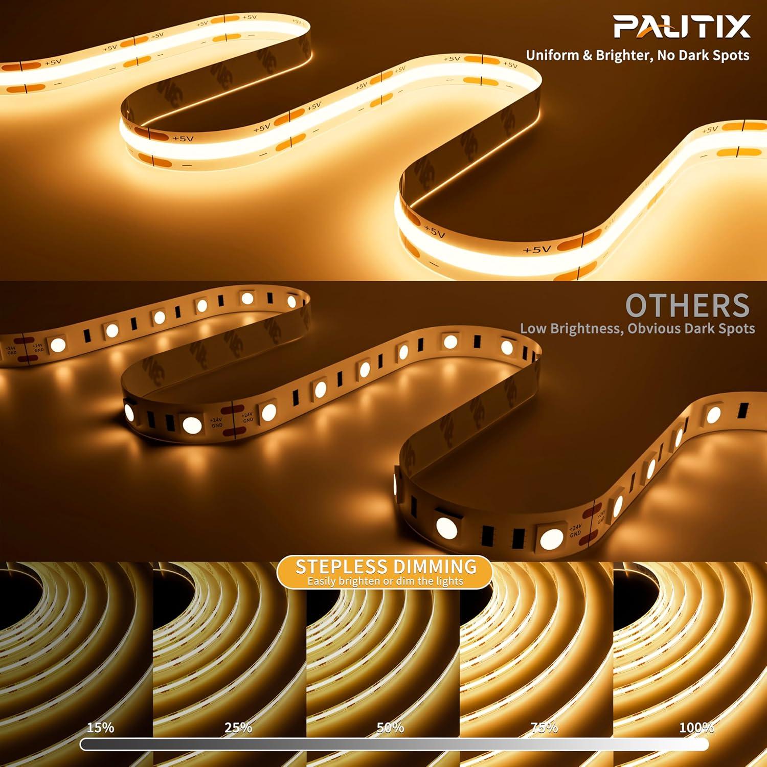 Tira de Luz LED COB PAUTIX 2m 2700K Regulable con Control Remoto