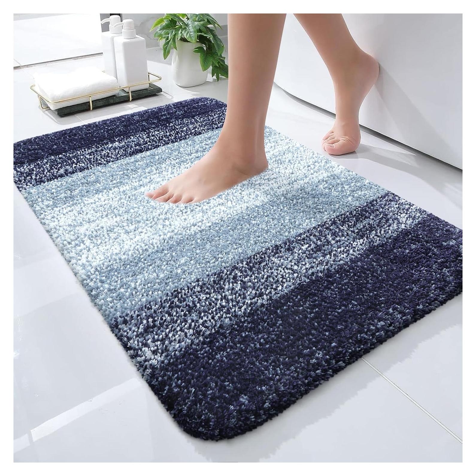 OLANLY Alfombrilla de Baño 61x41 cm Microfibra Azul