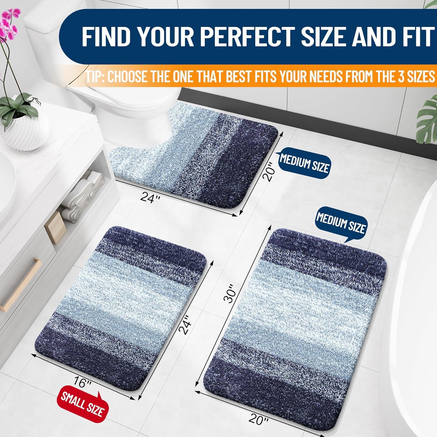 OLANLY Alfombrilla de Baño 61x41 cm Microfibra Azul