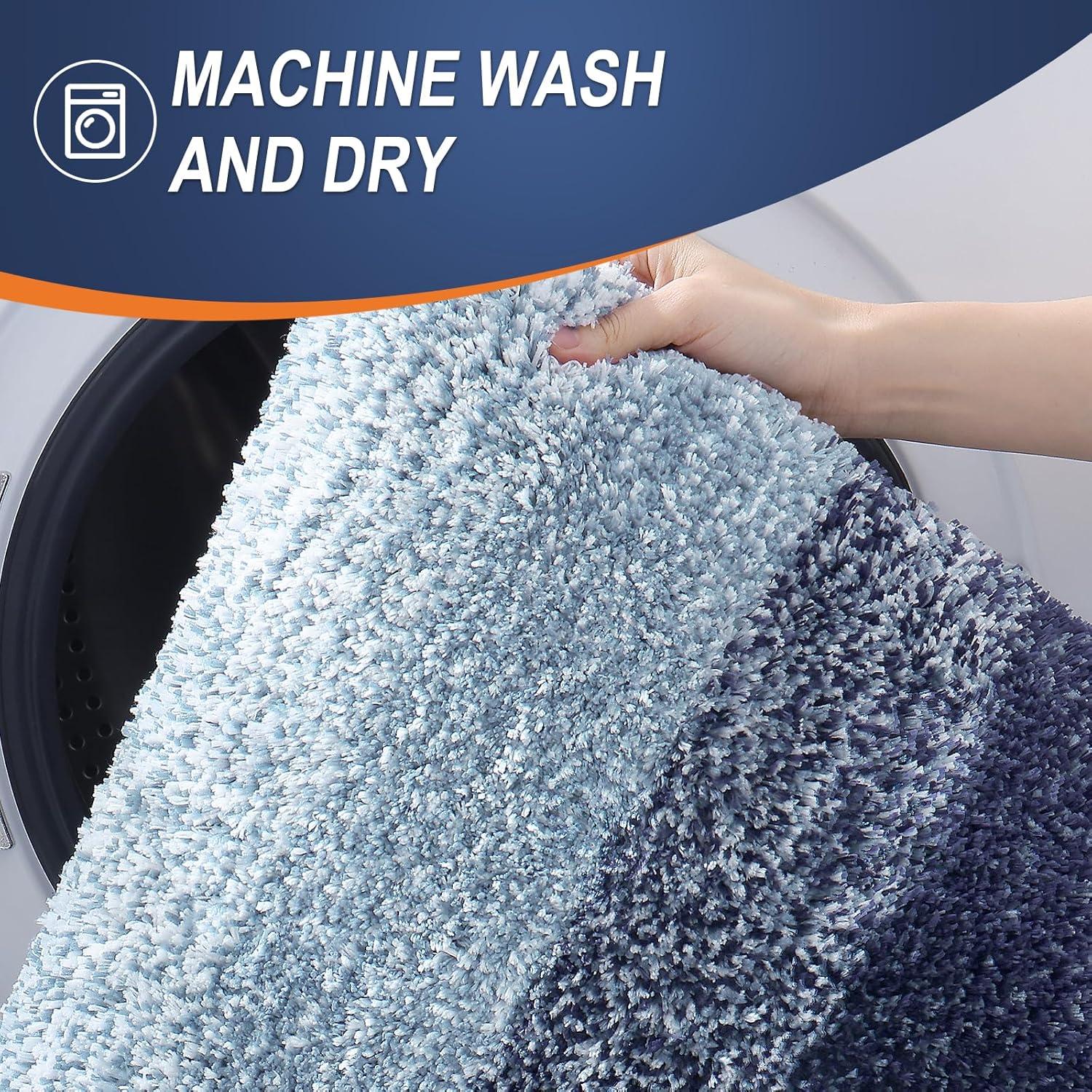 OLANLY Alfombrilla de Baño 61x41 cm Microfibra Azul