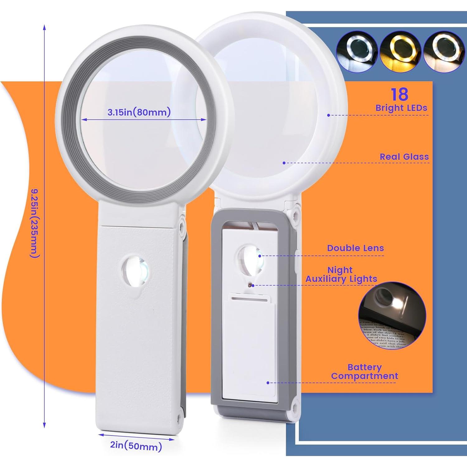 Lupa Iluminada AIXPI con Soporte Plegable y 18 LEDs