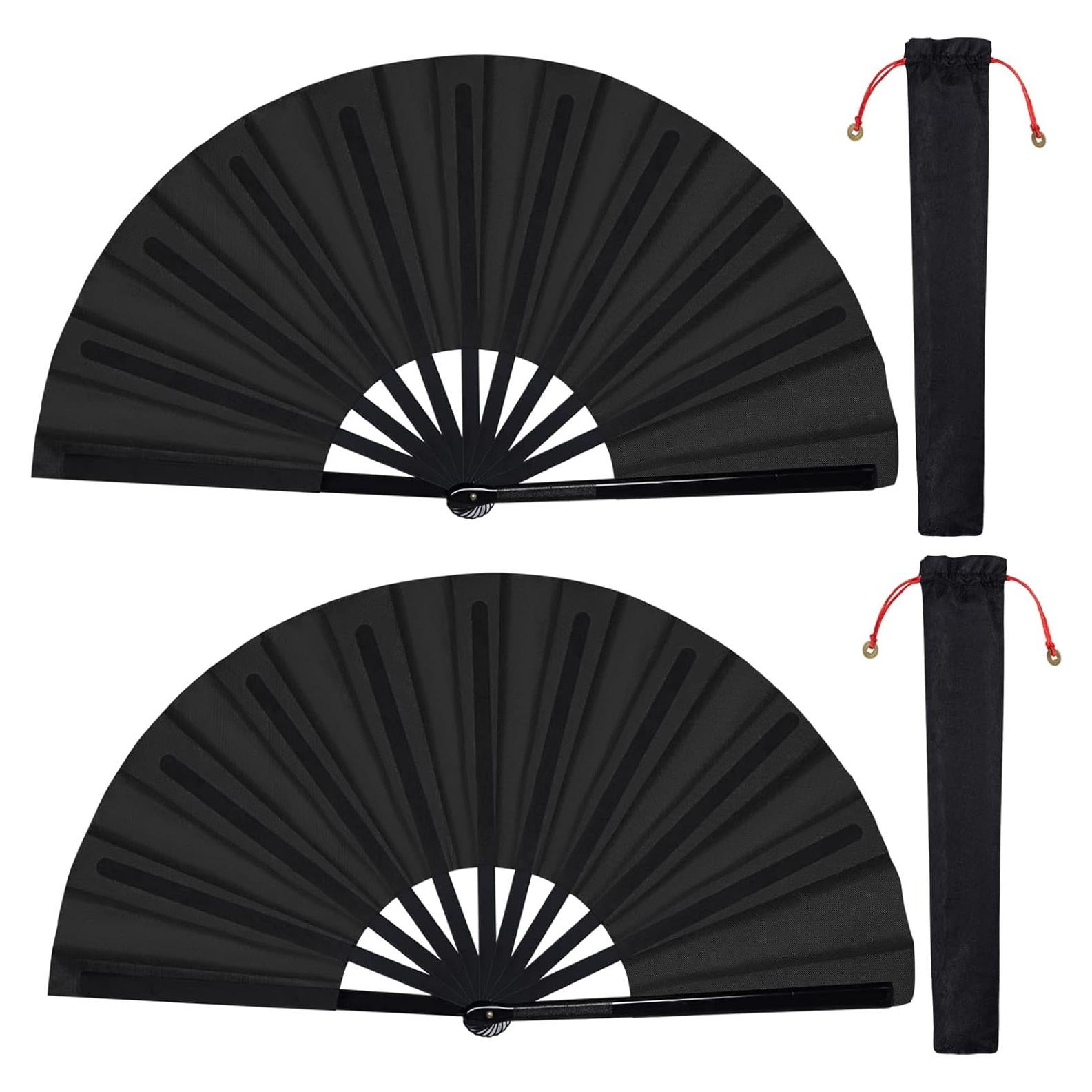 2 Abanicos Plegables de Mano Wobe Negro 64.5x34cm para Danza