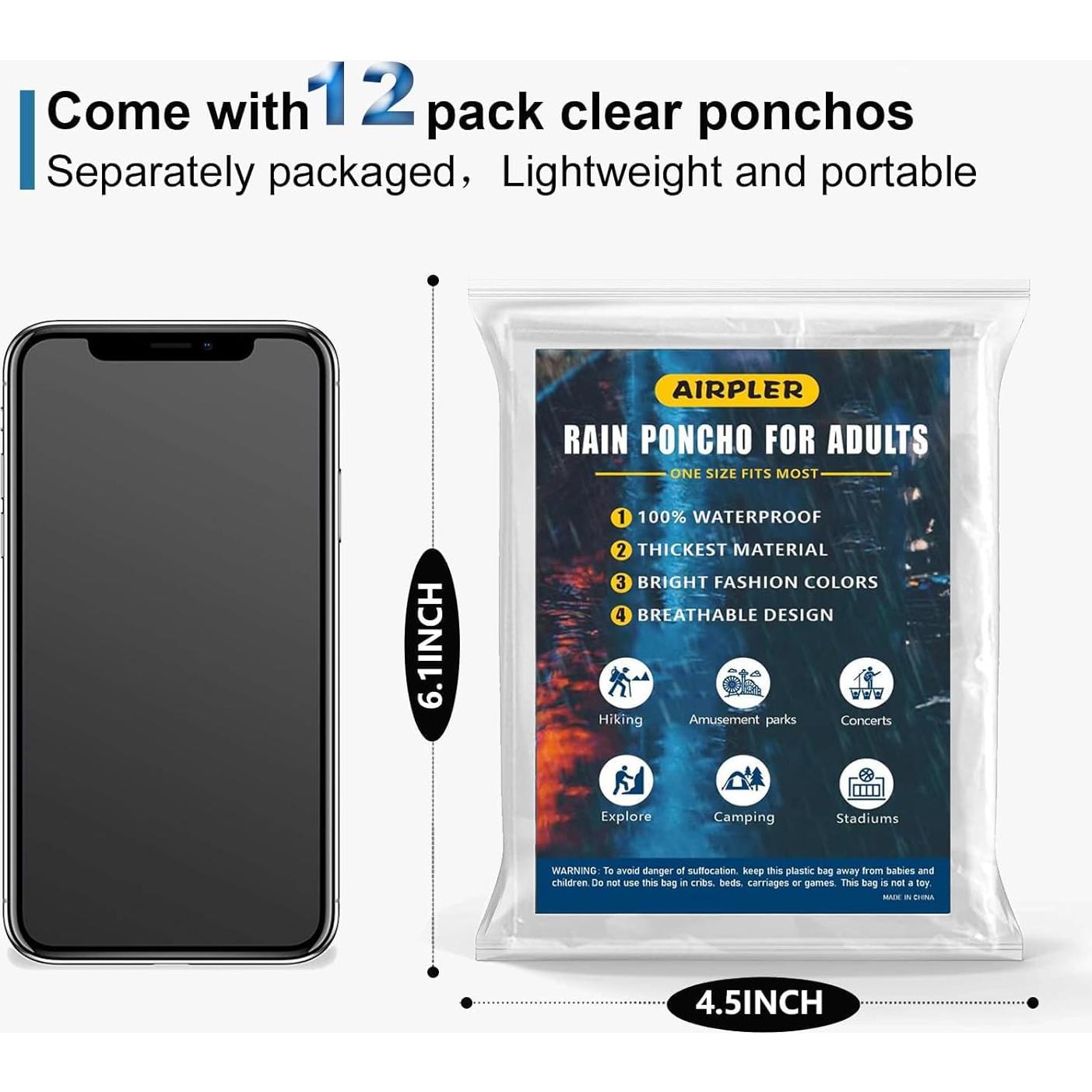 Ponchos de Lluvia Desechables Airpler - 12 Unidades Transparentes