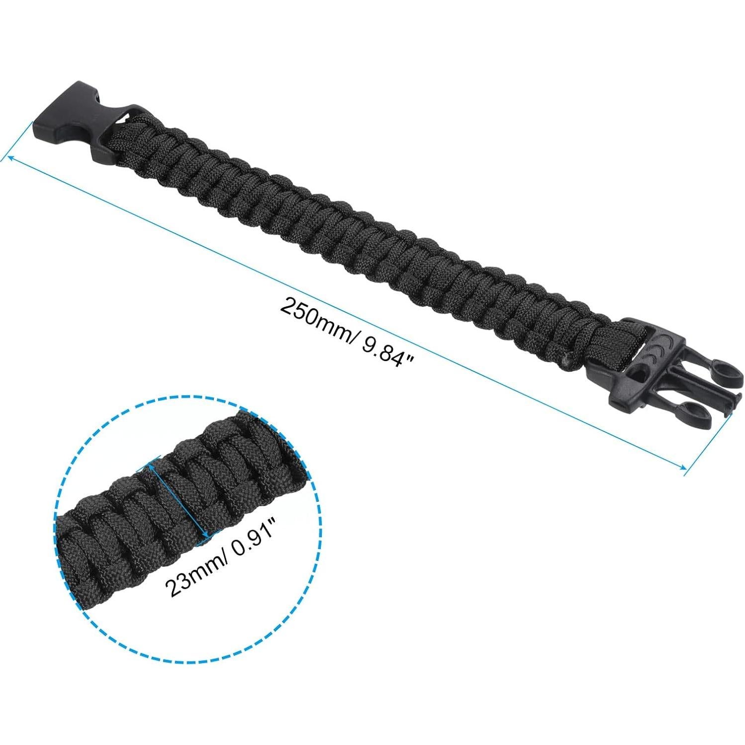 Pulsera de Paracord de Supervivencia PATIKIL Negra 23mm