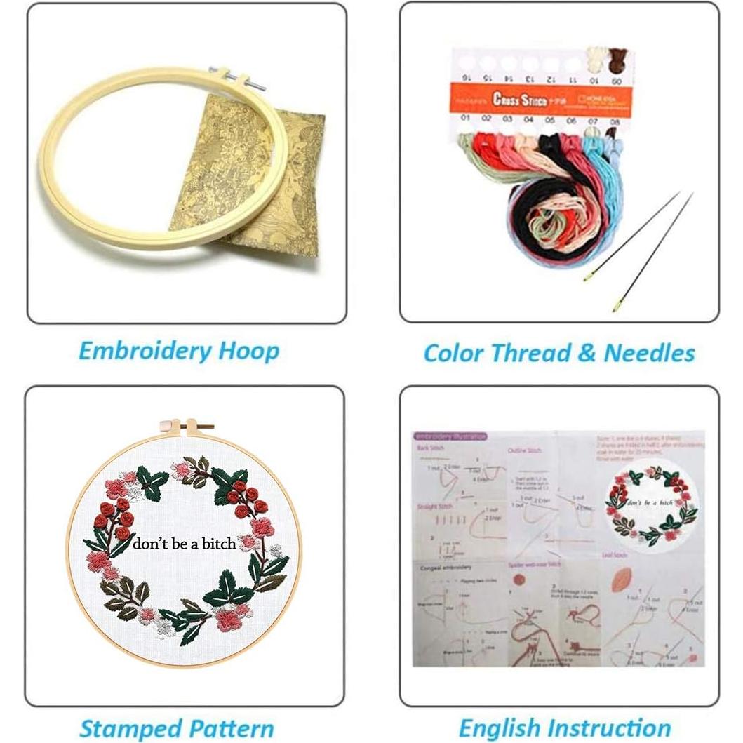 Kit de Bordado Completo Louise Maelys Floral 14x14 cm