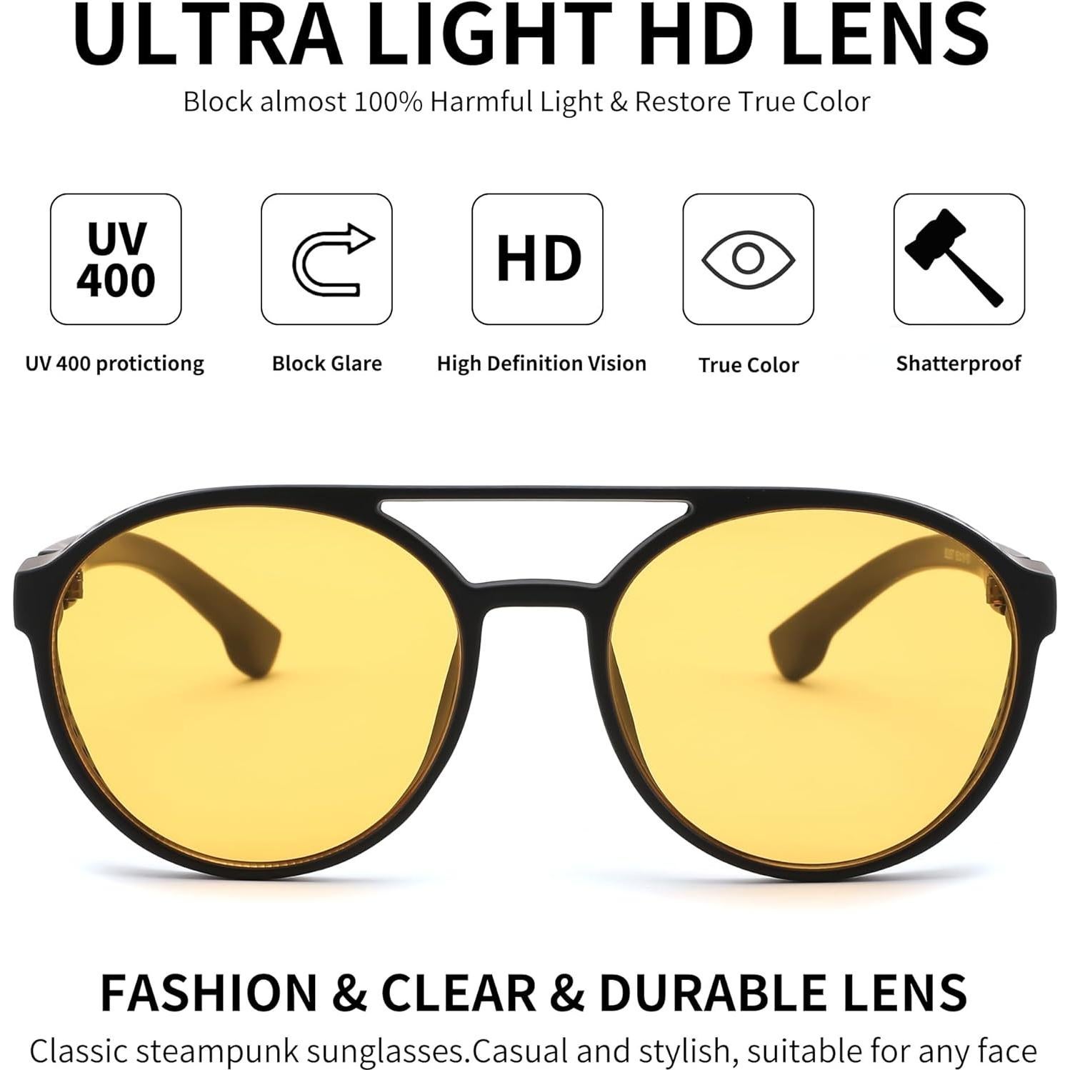 Gafas de sol steampunk FEISEDY UV400 unisex retro redondas