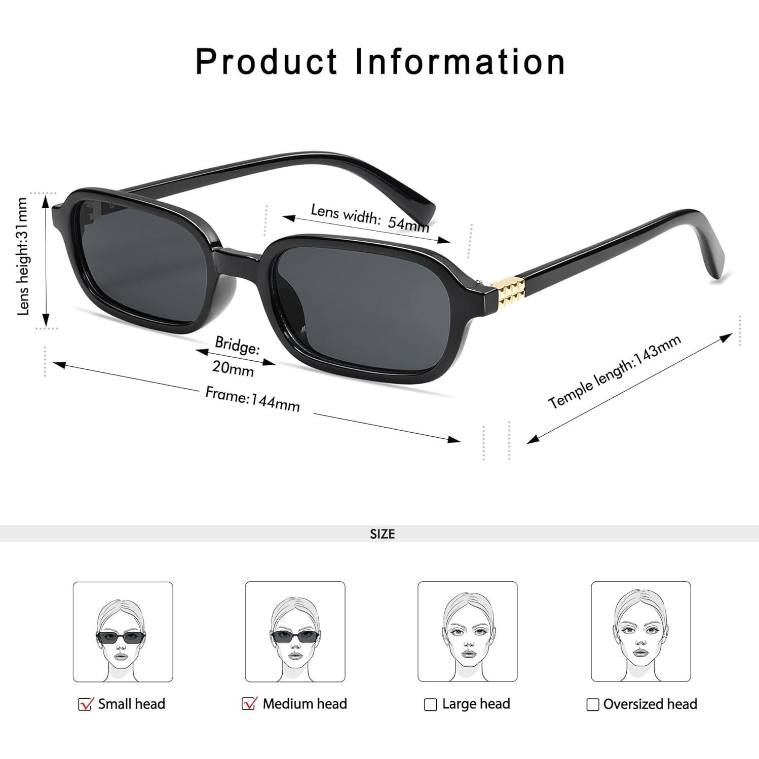 Gafas de sol rectangulares retro Appassal UV400 para mujeres