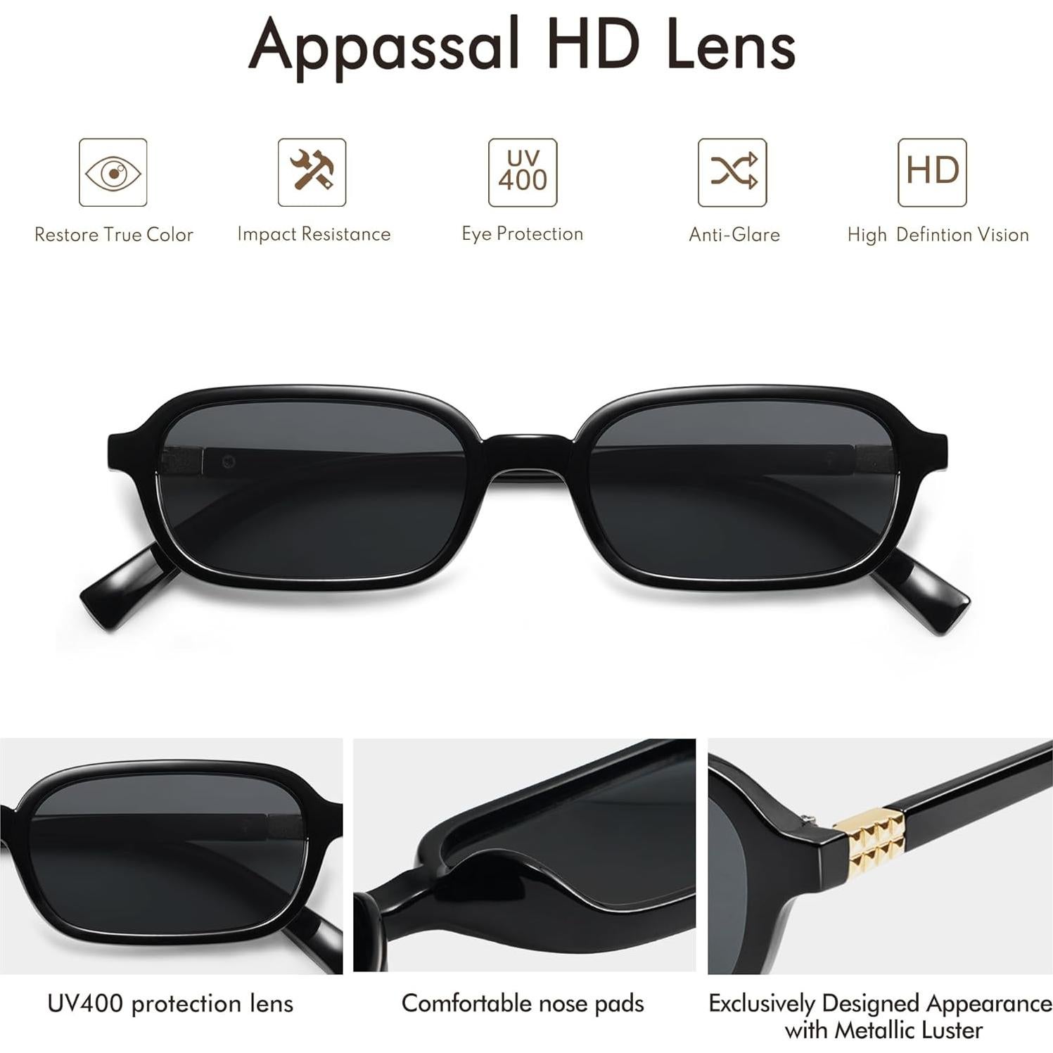 Gafas de sol rectangulares retro Appassal UV400 para mujeres