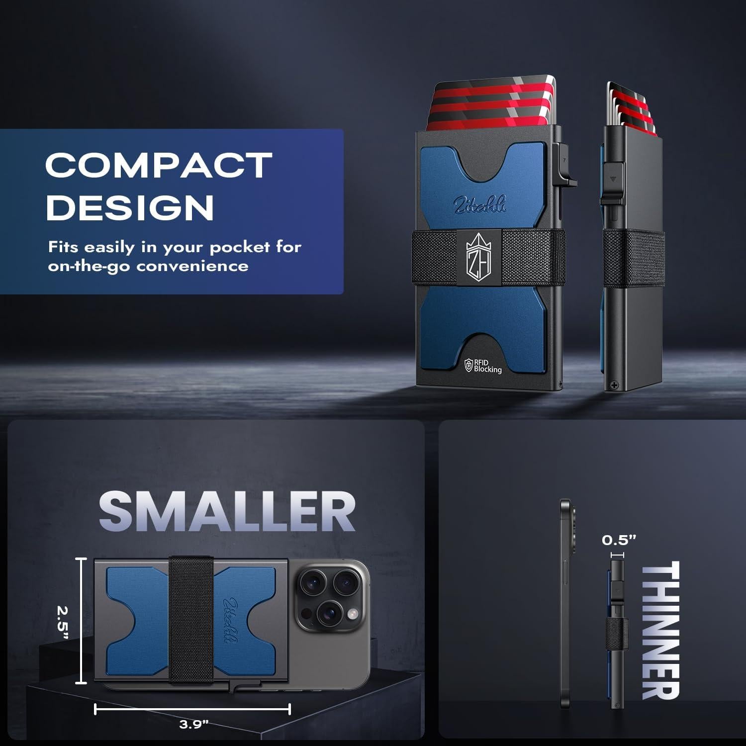 Billetera Minimalista Zitahli para Hombre con Bloqueo RFID - Azul Marino