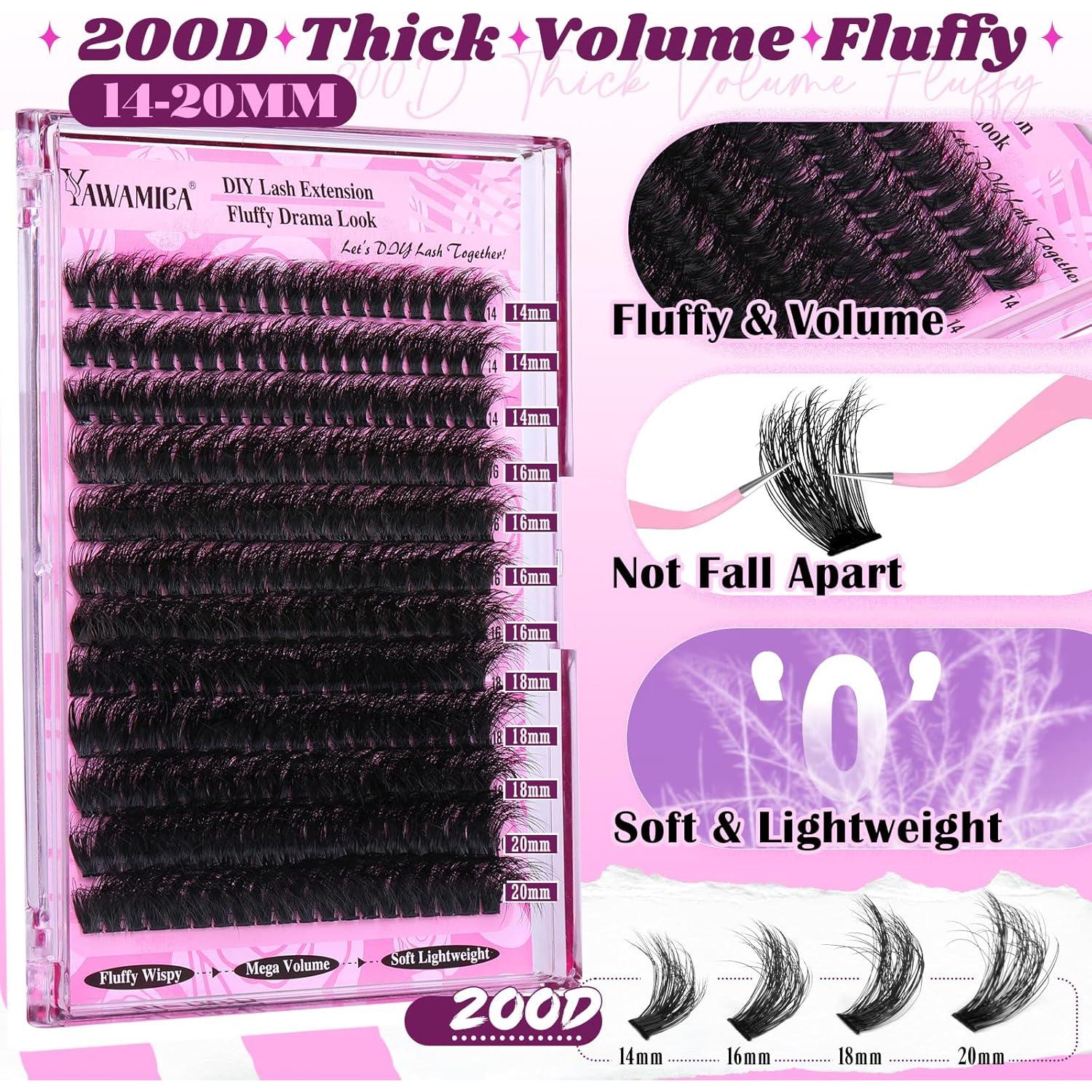 Kit de Extensión de Pestañas Yawamica 200D 14-20mm DIY