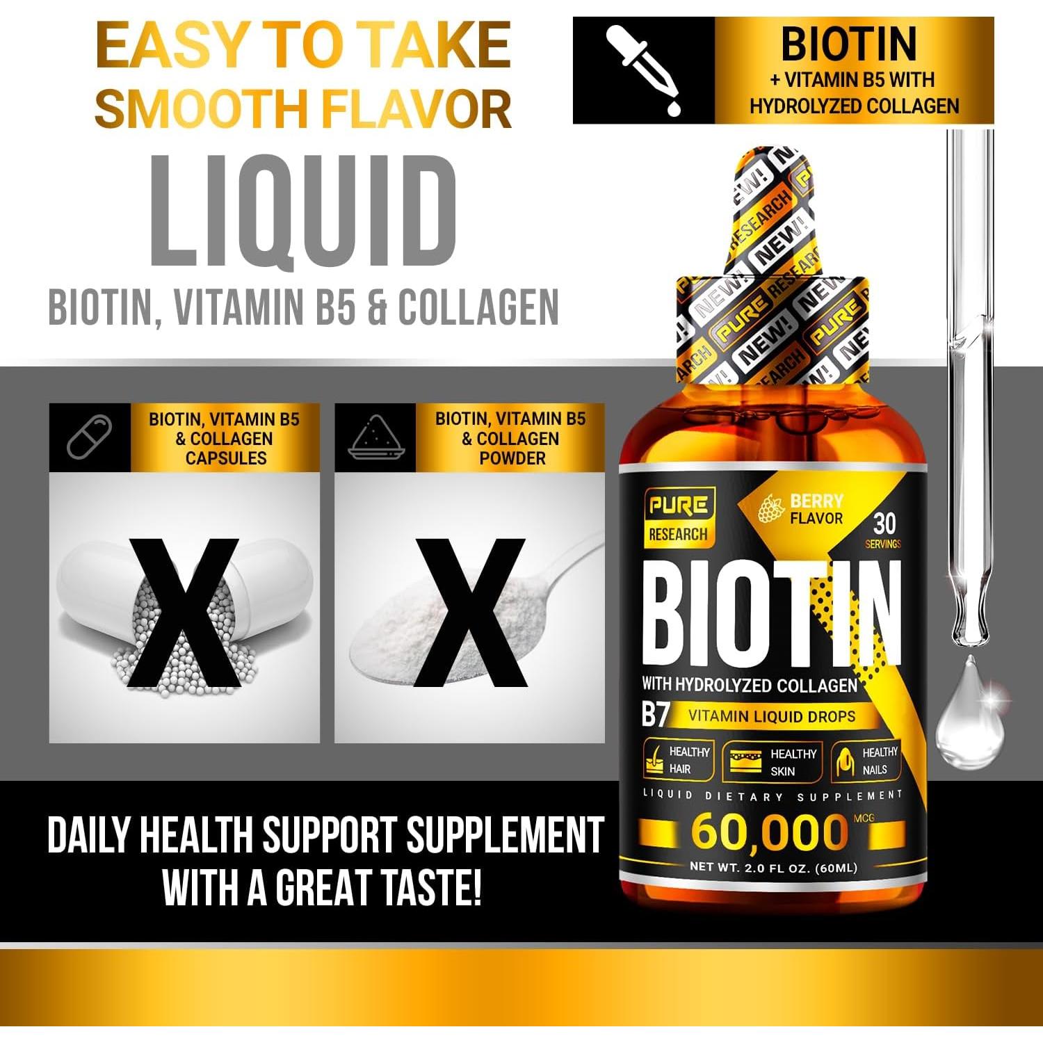 Gotas Líquidas de Biotina y Colágeno Pure Research 59ml