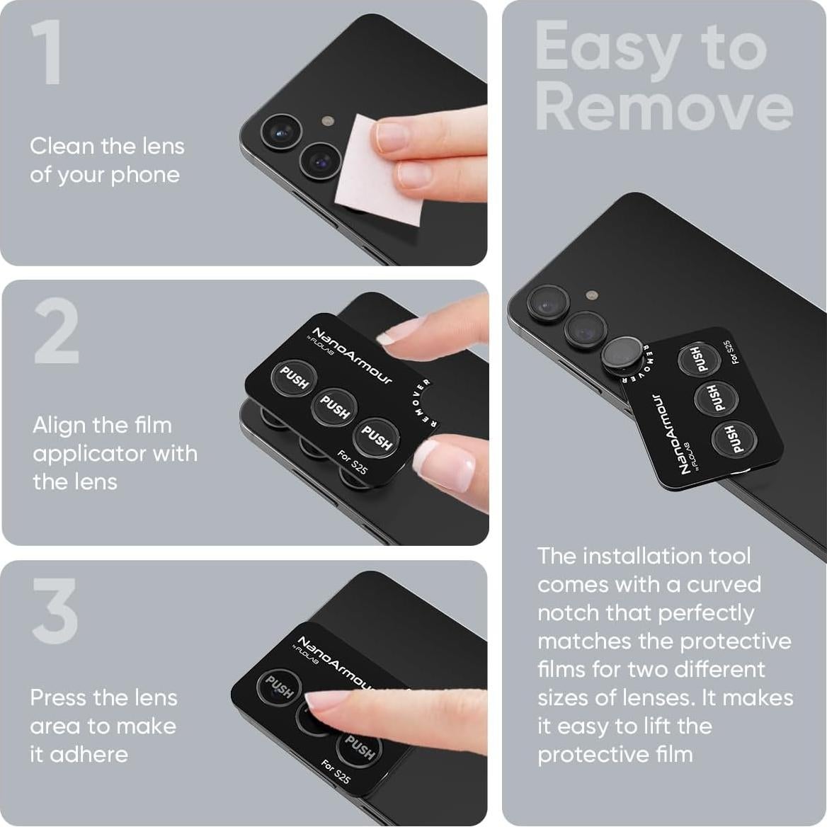 Protector de Lente de Cámara FLOLAB para Samsung Galaxy S25 - Negro