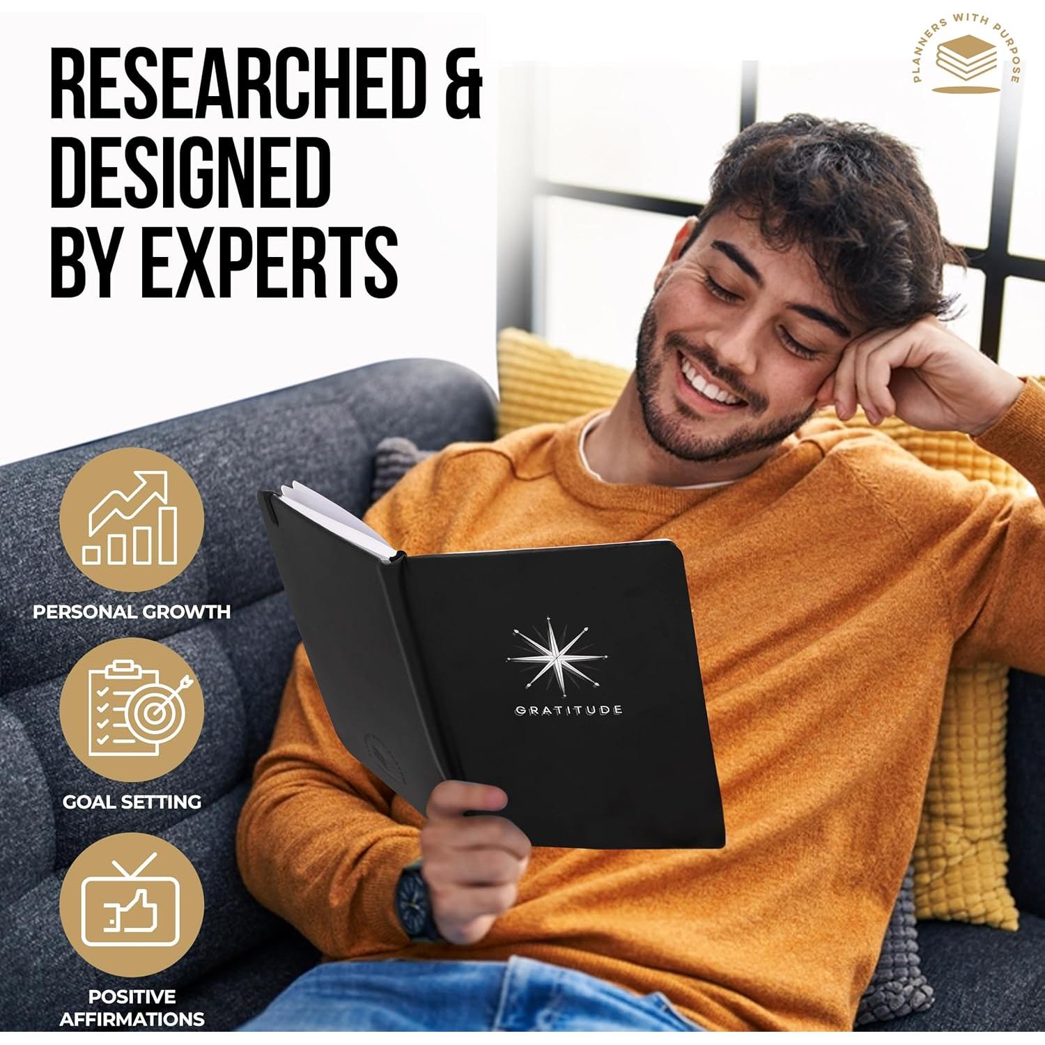 Diario de Gratitud A5 Planificador Negro - Planificadores con Propósito