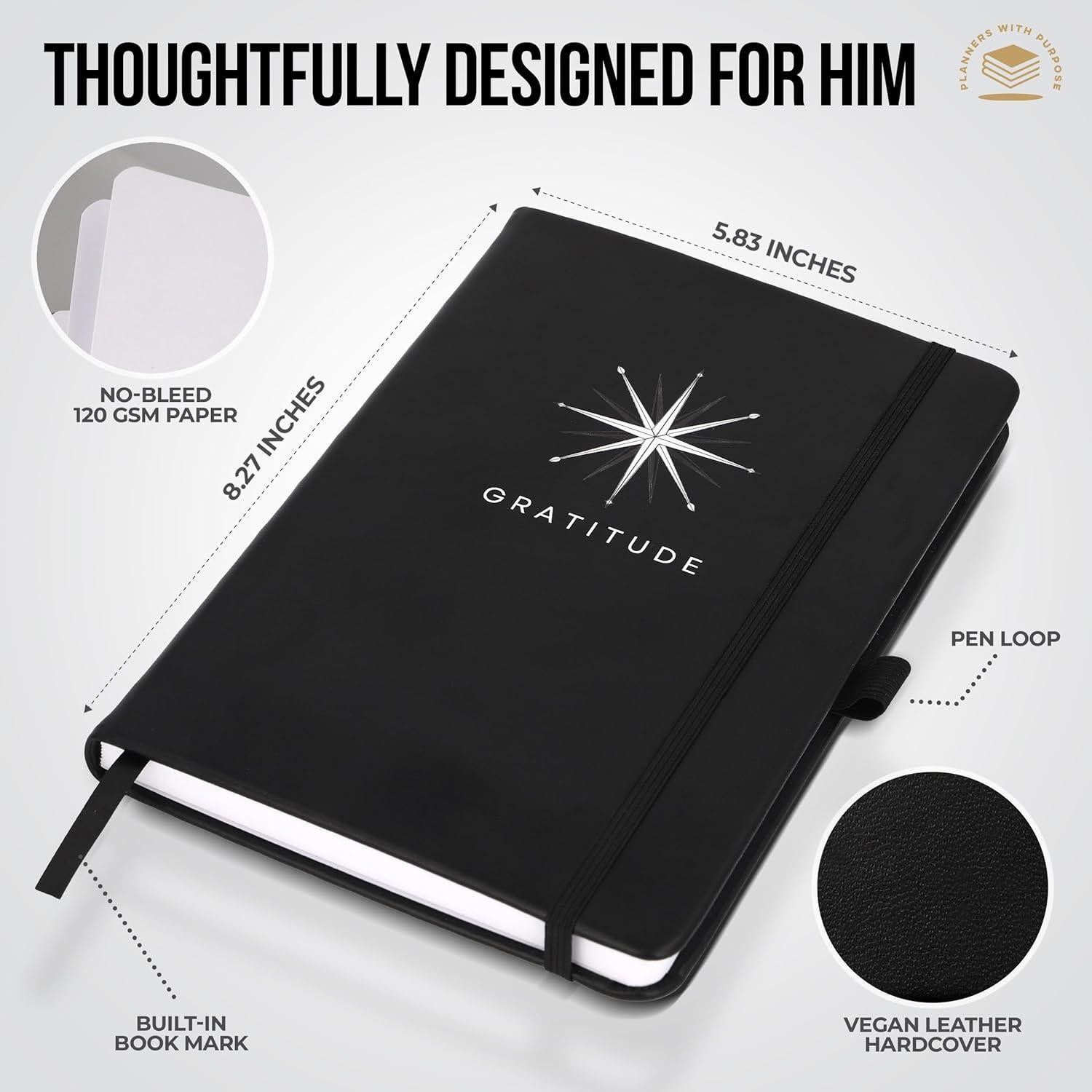 Diario de Gratitud A5 Planificador Negro - Planificadores con Propósito