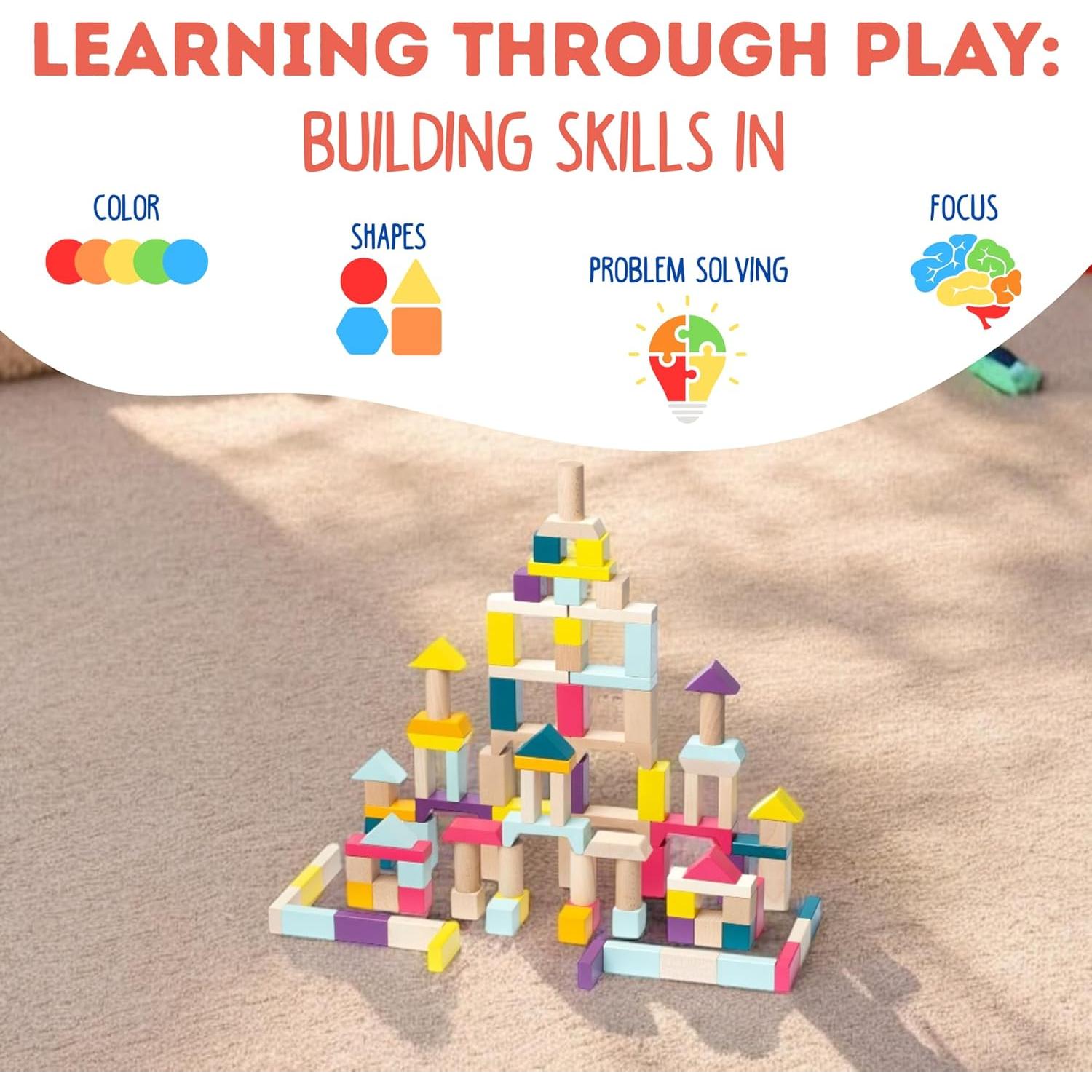 Kit de Construcción de Bloques de Madera Levenya 100 Piezas