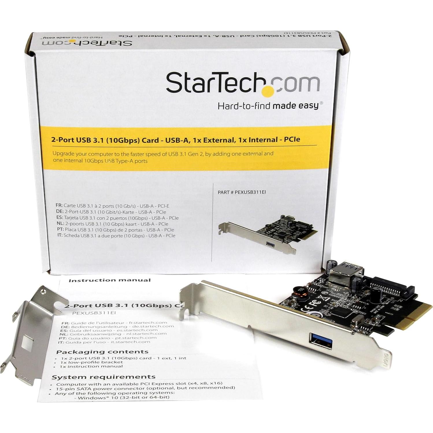 Tarjeta PCIe USB 3.1 StarTech 2 Puertos 10Gbps USB-A