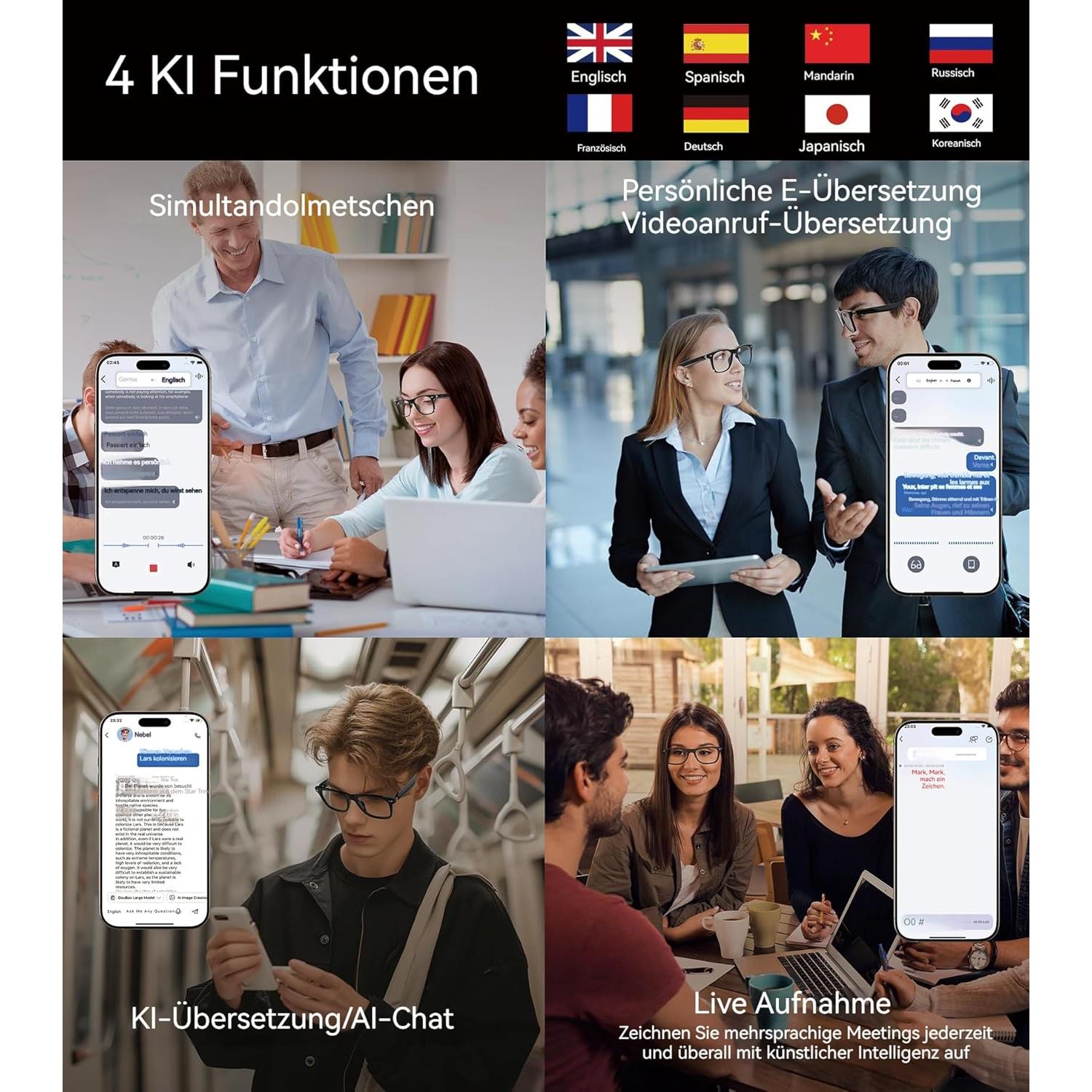 Gafas Inteligentes BLESSOURCE E13 con Traducción IA y Protección UV