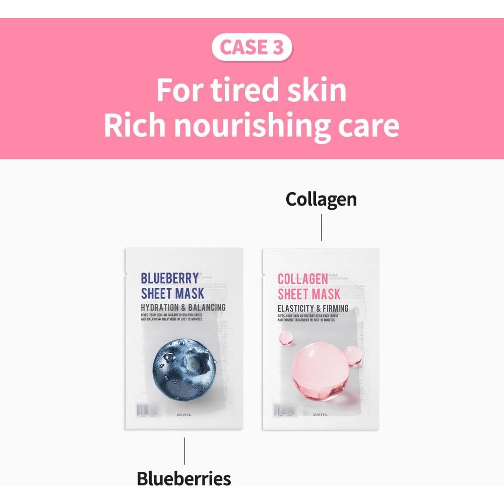 Mascarilla Facial de Colágeno EUNYUL - Set de 8 Hidratantes