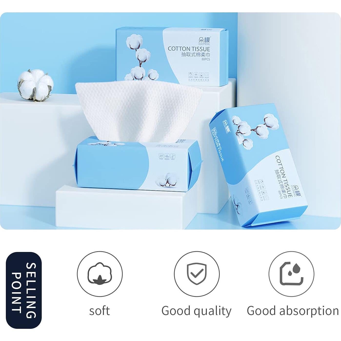 Toallitas Secas Faciales Rouceyxin 100% Algodón 100 Unidades