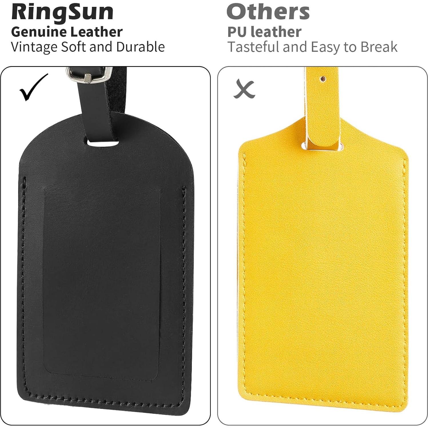 Etiqueta de Equipaje de Cuero Genuino Ringsun - 2 Paquete Negro