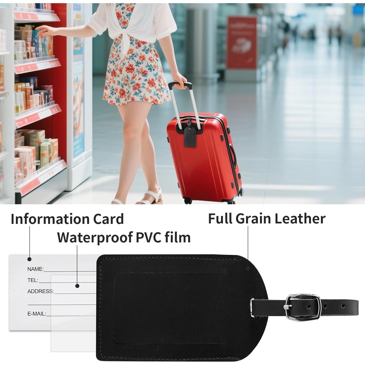 Etiqueta de Equipaje de Cuero Genuino Ringsun - 2 Paquete Negro