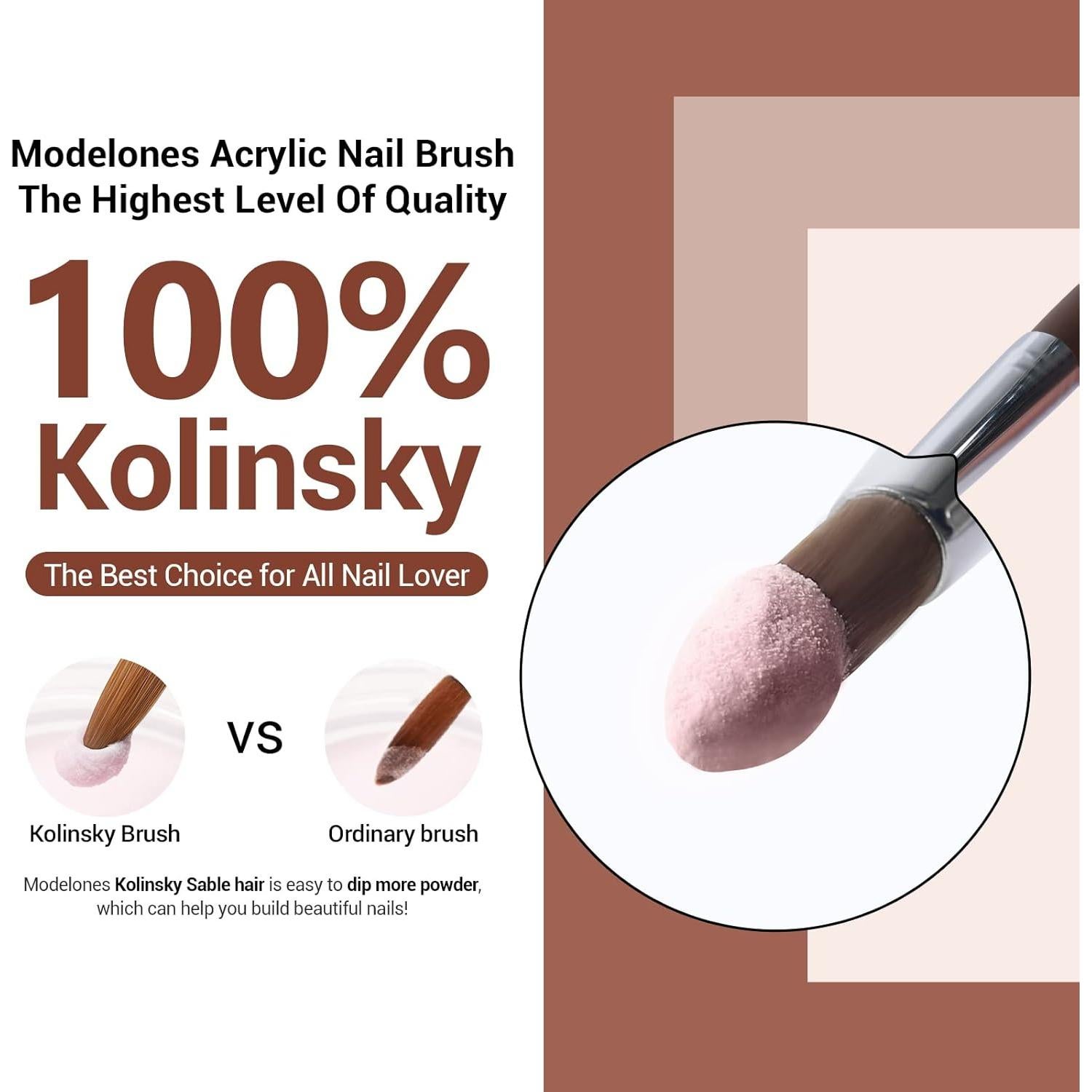 Pincel para Uñas Acrílicas Modelones 100% Pelo Kolinsky Tamaño 8